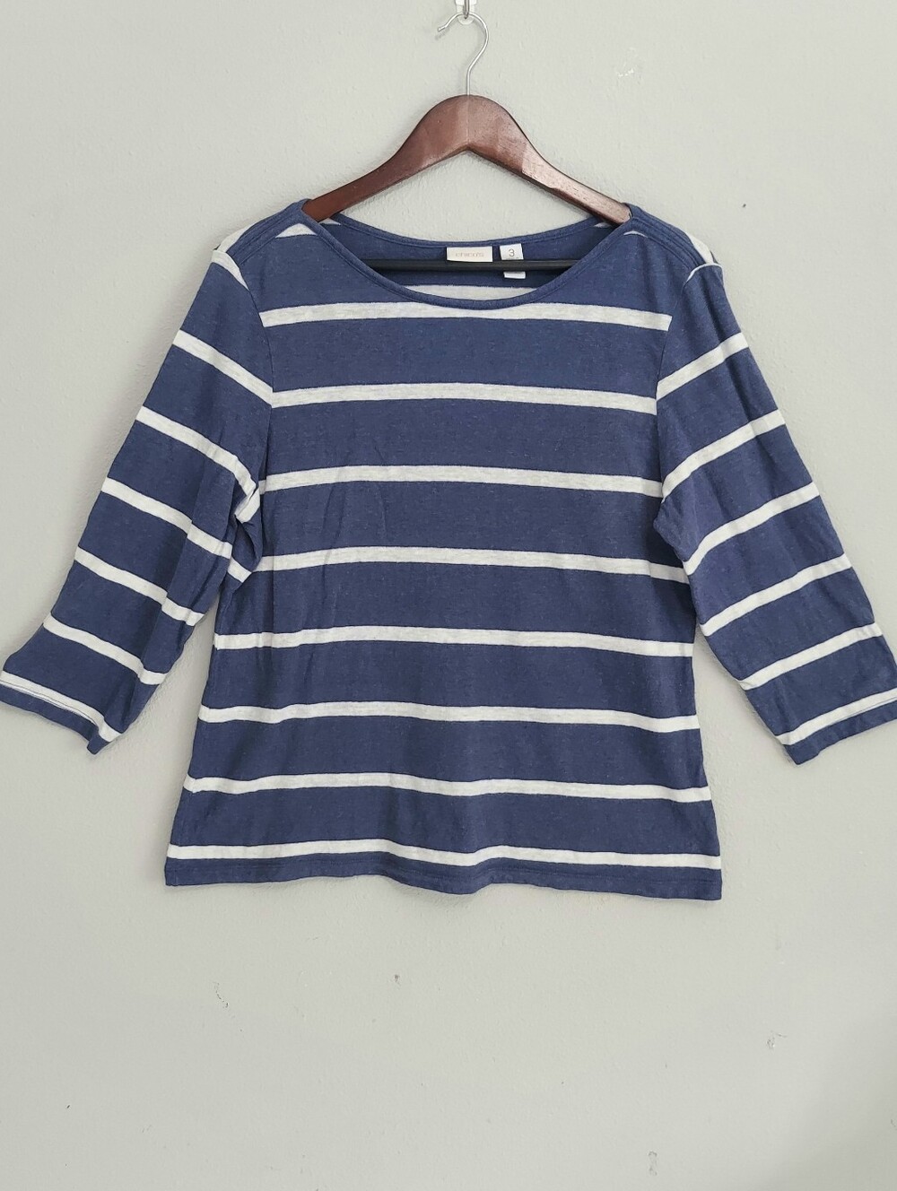 Chico's Blue With White Stripe Linen Blend 3/4 Sleeve Knit Top Size 3 (XL)